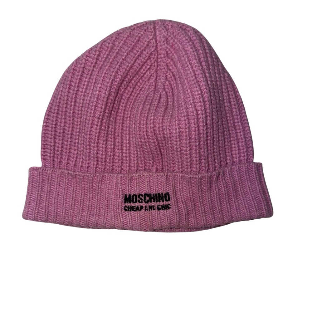 Moschino Pink Ribbed Beanie